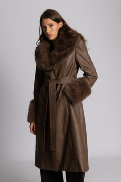 Renee Faux Leather Coat - Light Brown