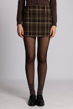 Jennifer Wool Checked Mini Skirt - Dark Brown
