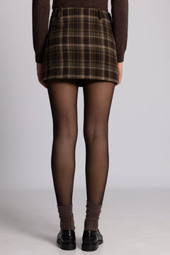 Jennifer Wool Checked Mini Skirt - Dark Brown