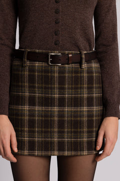 Jennifer Wool Checked Mini Skirt - Dark Brown