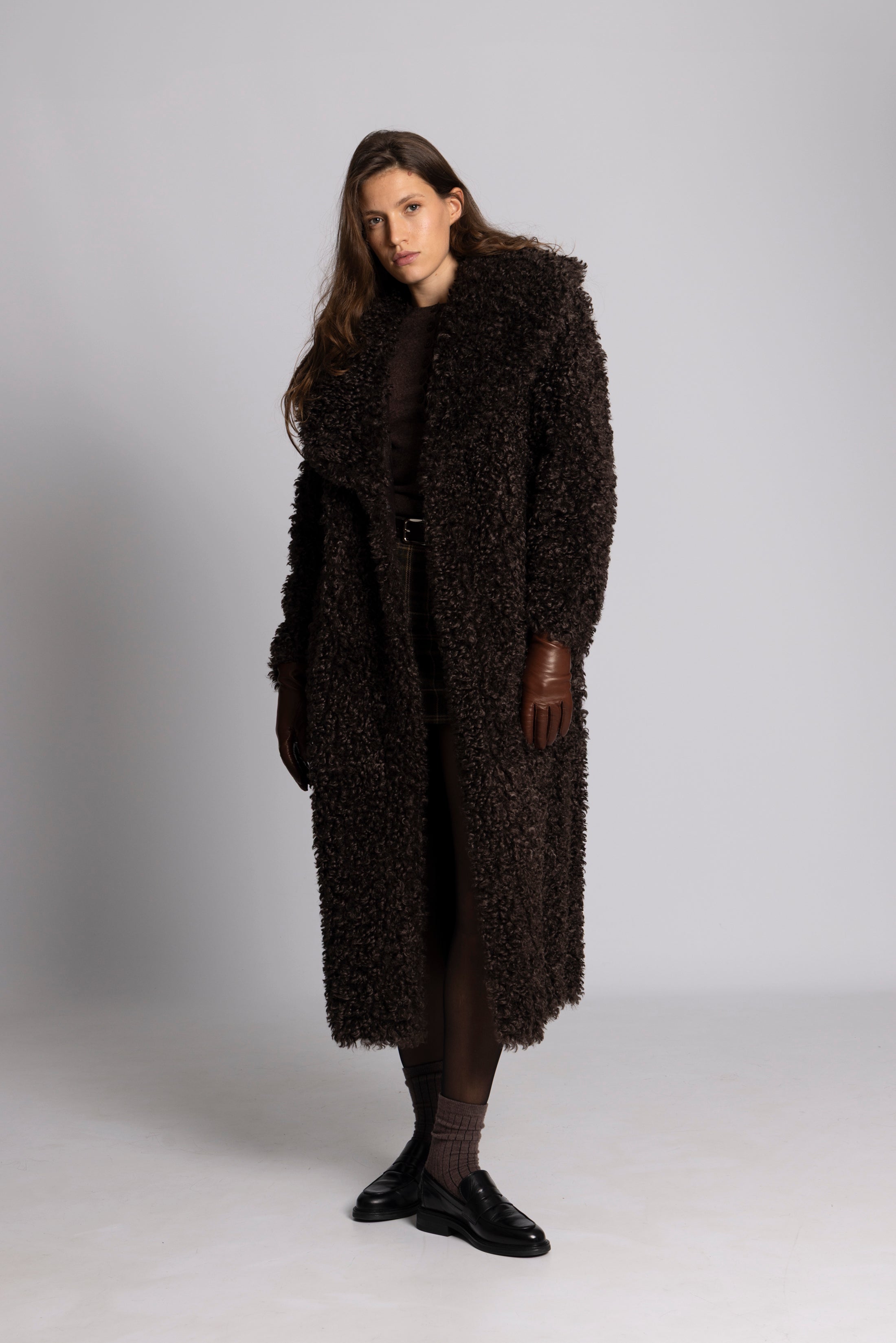Karen Faux Fur Coat - Chocolate Brown