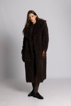 Karen Faux Fur Coat - Chocolate Brown