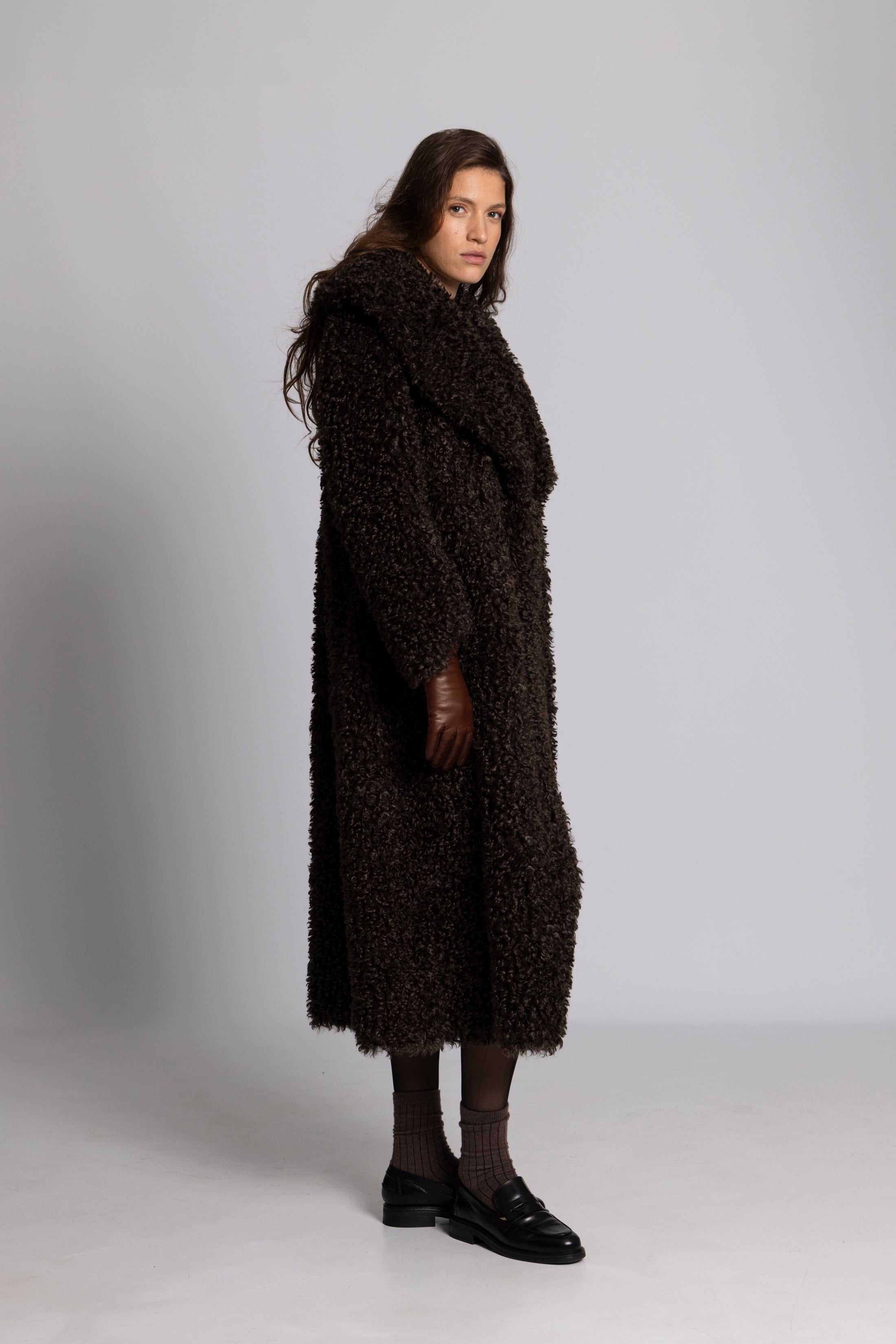 Karen Faux Fur Coat - Chocolate Brown