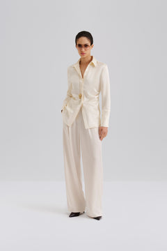 Janni Fitted Satin Shirt - Vanilla