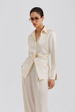 Janni Fitted Satin Shirt - Vanilla