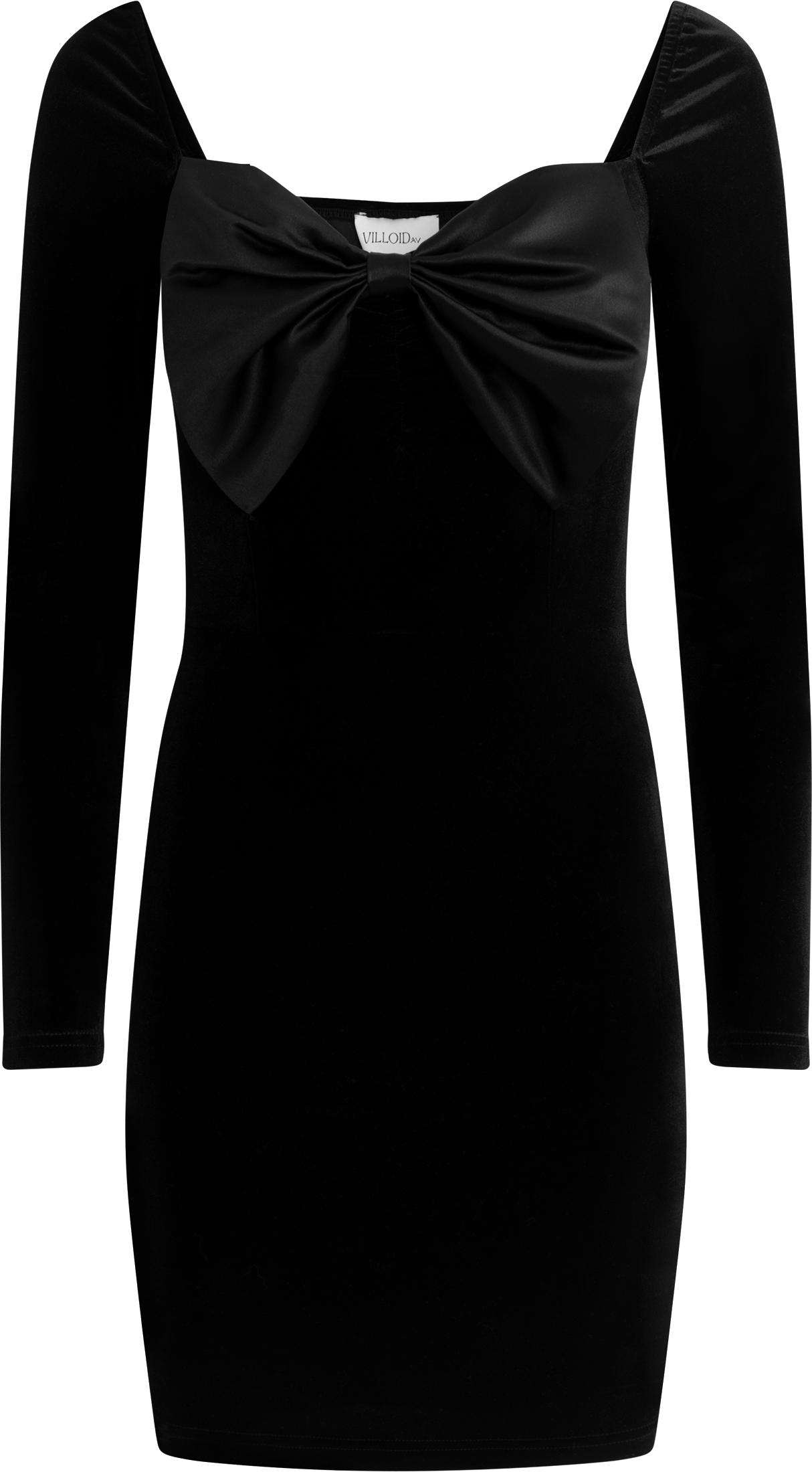 Bow-Down Velvet Mini Dress - Black