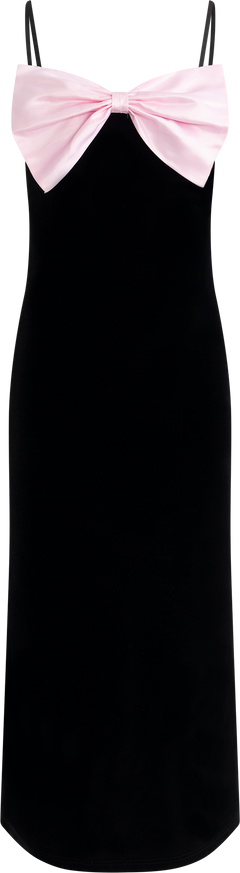 Bow-Down Velvet Slip Dress - Black