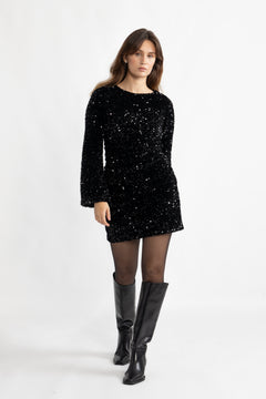 Sassy Sequins Mini Dress - Black