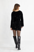 Sassy Sequins Mini Dress - Black