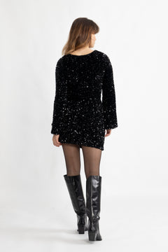 Sassy Sequins Mini Dress - Black