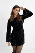 Sassy Sequins Mini Dress - Black
