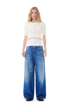 Cotton Pointelle Short Sleeve Cardigan - Egret