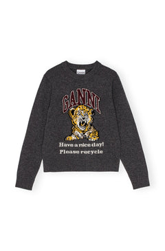 Graphic Wool Mix Tiger Crewneck - Gray Quill