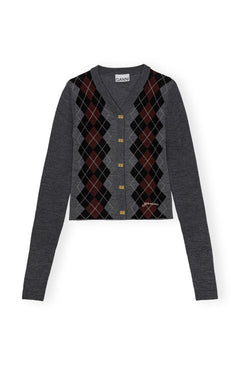 Fine Merino Jacquard Cardigan - Frost Gray