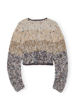 Striped Chunky Marled Handknit Crop Cardigan - Paloma Melange