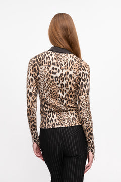 Fine Merino Jacquard Leopard Polo - Leopard