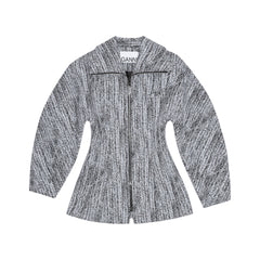 Cotton Tweed Curve Sleeve Jacket - Celestial Blue
