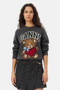 Graphic Wool Mix Bear Crewneck - Gray Quill