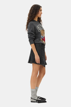 Graphic Wool Mix Bear Crewneck - Gray Quill