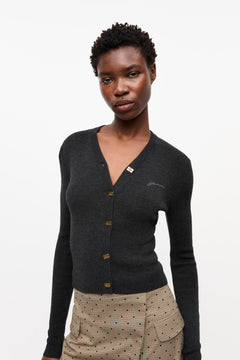 Mini Ribbed Merino Cardigan - Phantom