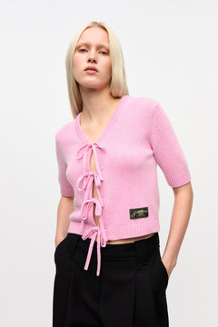 Future Wool Mix Short Sleeve Cardigan - Primrose Pink