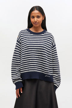 Cotton Wool Stripe Sweater - Sky Captain