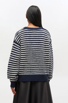 Cotton Wool Stripe Sweater - Sky Captain