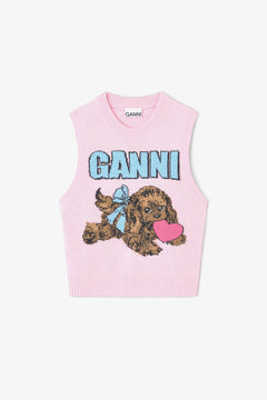 Graphic Wool Mix Pink Puppy Love Vest - Chalk Pink