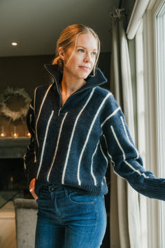Tilia Zip Knit - Navy Stripe