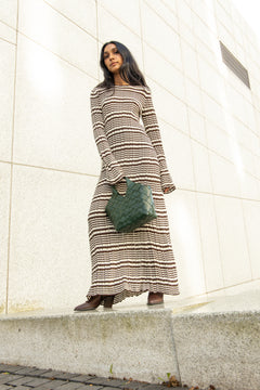 Rib Stripe Dress - Brown Mix