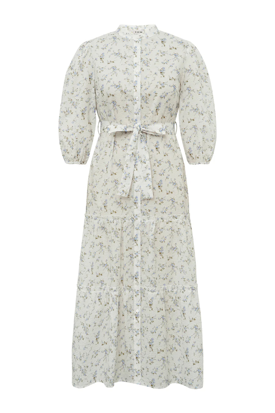 Kate Long Dress - Off White/Blue