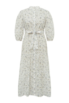 Kate Long Dress - Off White/Blue