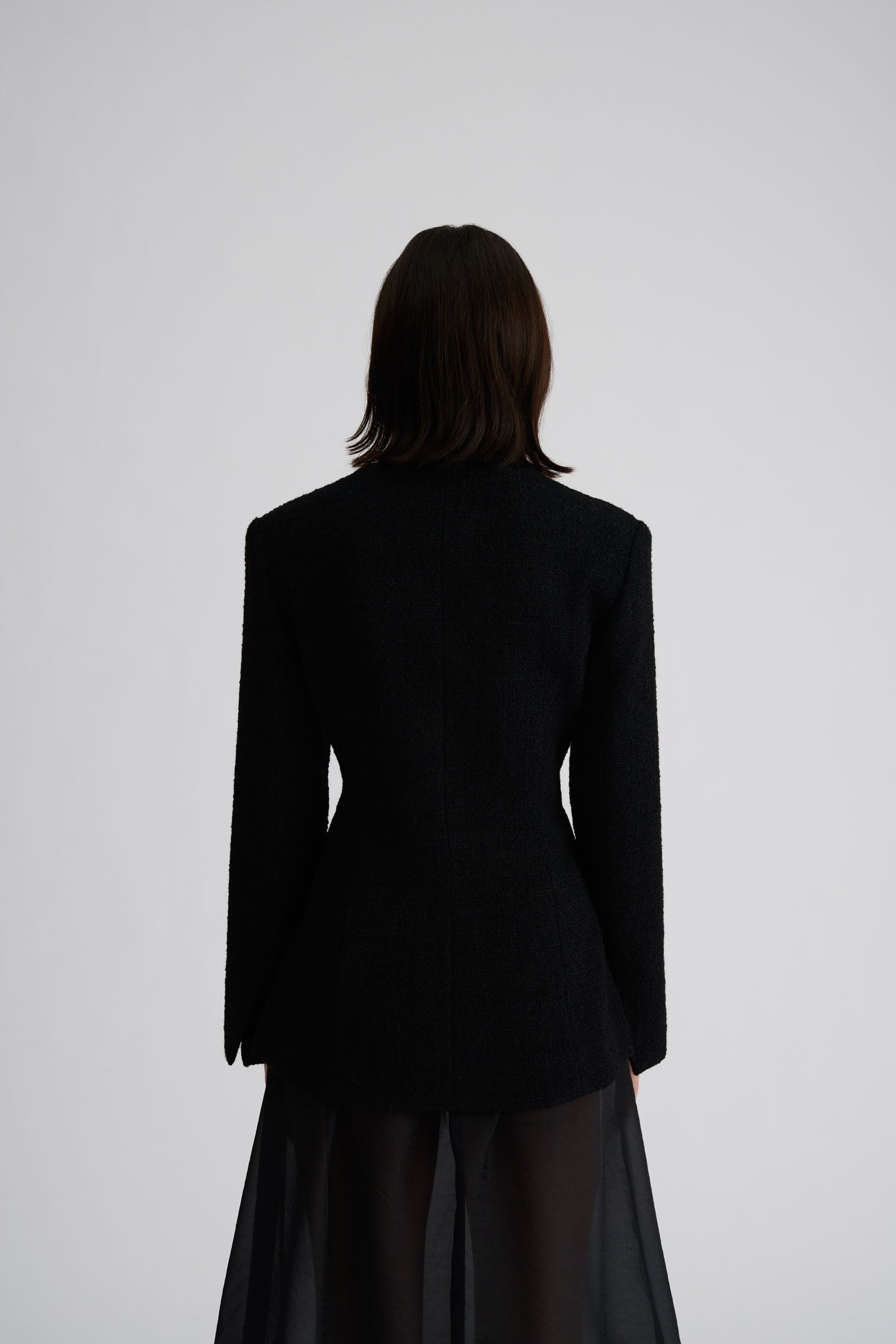 Kinsley Boucle Square Neck Fitted Blazer - Black