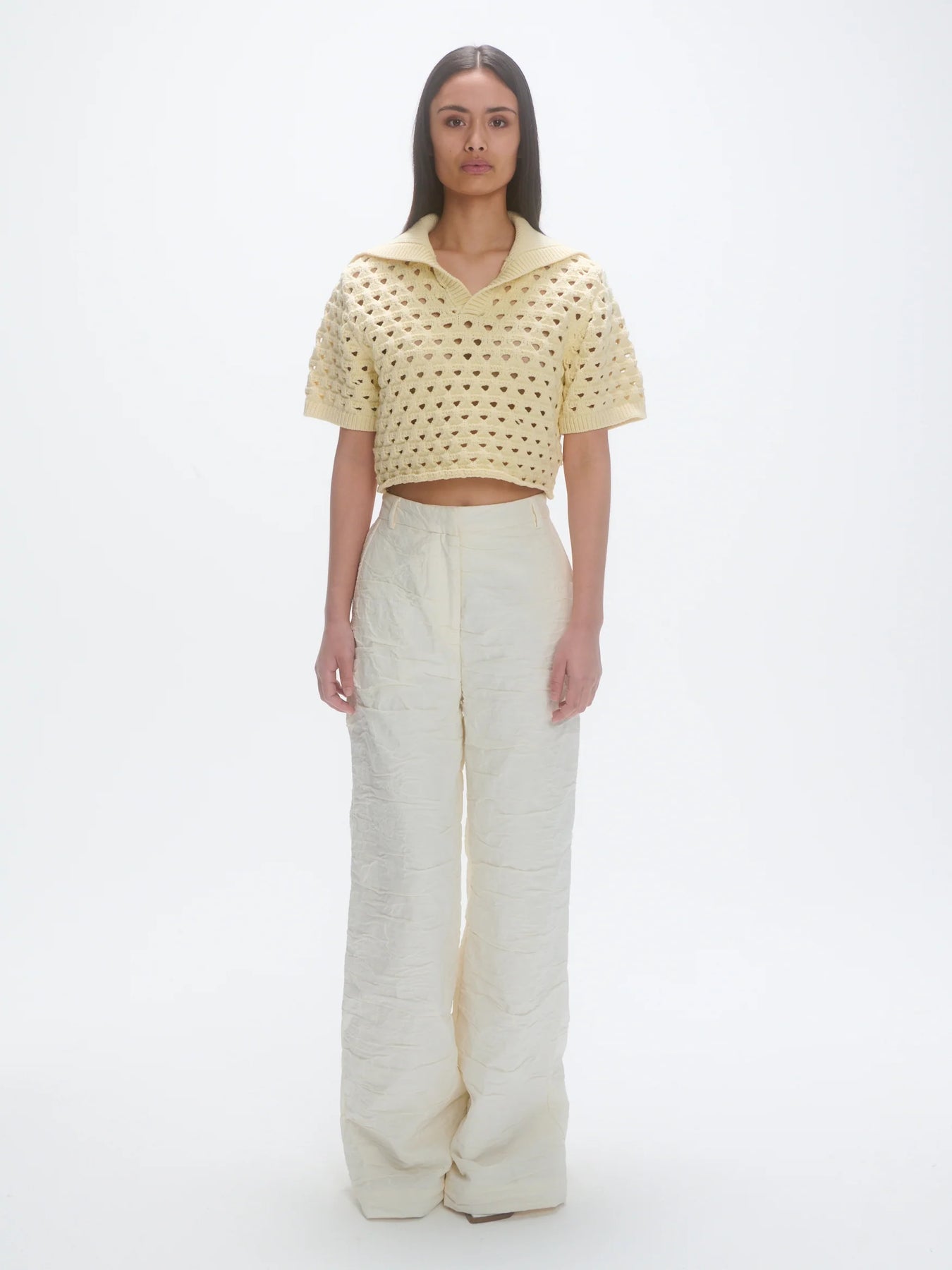 Knitted Short Sleeve Polo - Eggshell