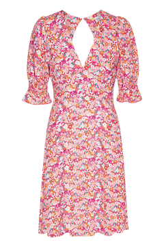Koko Dress Short Open Back Short Sleeves - Red Flower