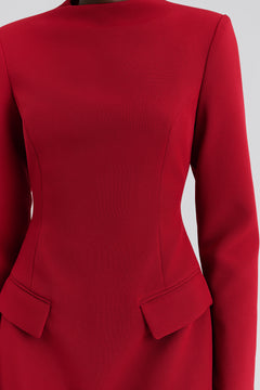 Leanna High Neck Mini Dress - Deep Red