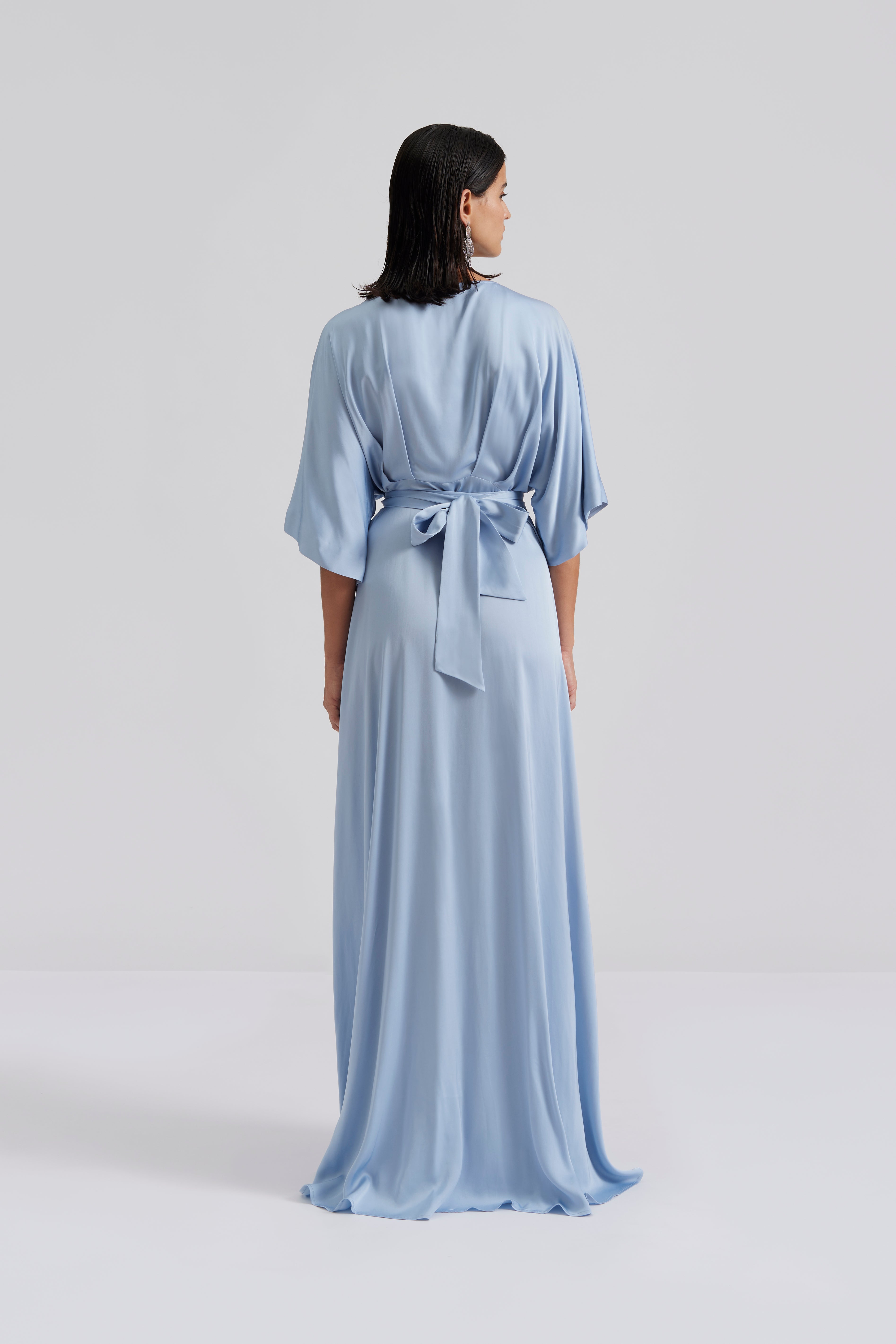 Lilly Wrap Satin Maxi Dress - Dusty Blue