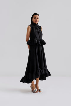 Lune Halterneck Frilled Hem Blouse - Black