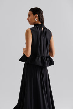 Lune Halterneck Frilled Hem Blouse - Black