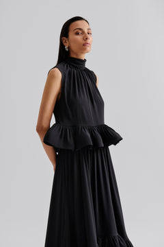Lune Halterneck Frilled Hem Blouse - Black