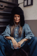Cher Fluffy Aviator Hat - Black
