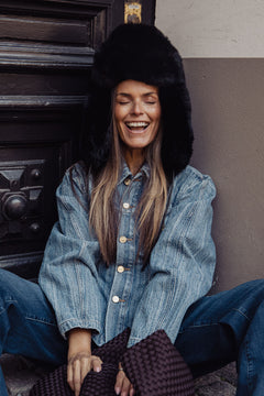 Cher Fluffy Aviator Hat - Black