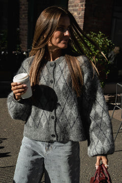 Gzsasi Cardigan - Check Dark Grey/Grey/Blue Comb