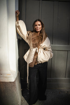 Faux Fur Collar Jacket - Cement