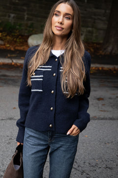 Lisa Stitch Pocket Cardigan - Navy