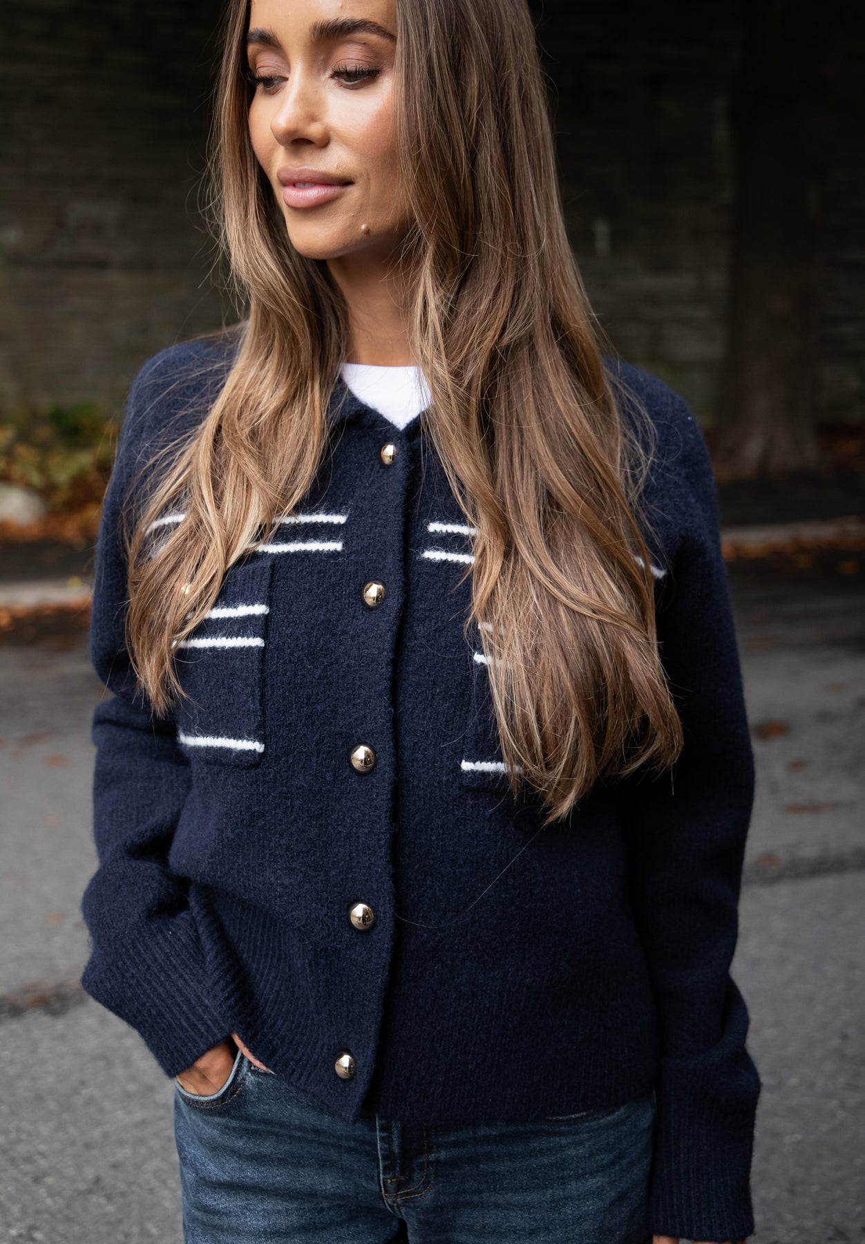 Lisa Stitch Pocket Cardigan - Navy
