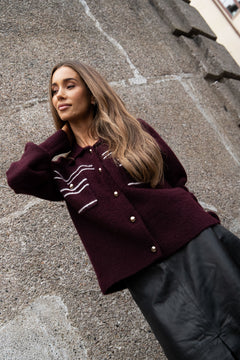 Lisa Stitch Pocket Cardigan - Wine