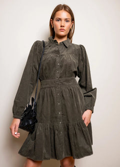 Vicky Dress - Dark Forest Corduroy