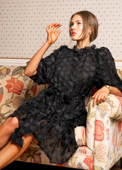 Laura Dress - Black Applique