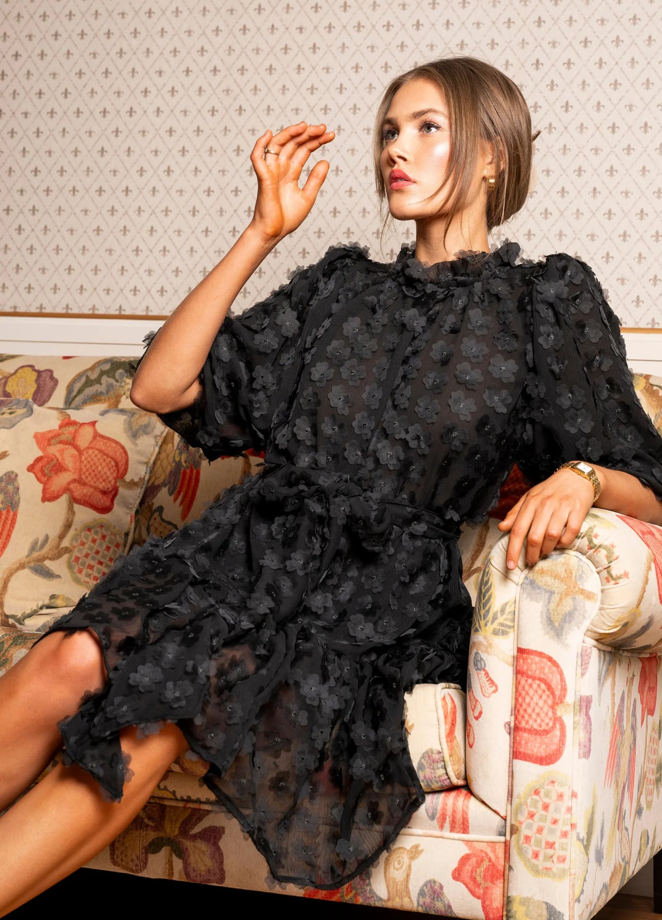 Laura Dress - Black Applique